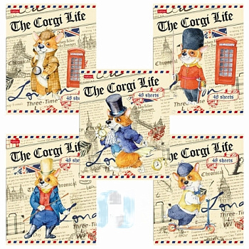 Тетрадь А5 48 л. HATBER скоба, клетка, обложка картон, "Корги_LIFE" (5 видов в спайке), 48Т5В1