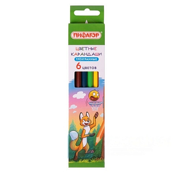 Карандаши цветные ПИФАГОР "Сказки", 6 цветов, классические, заточенные, 181820