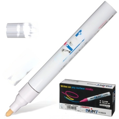 Маркер-краска перманентный (нестираемый) ZEBRA "Paint",2 мм, БЕЛЫЙ, круглый наконечник, MOP-200M-W