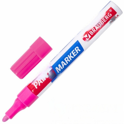 Маркер-краска лаковый EXTRA (paint marker) 4 мм, РОЗОВЫЙ, УСИЛЕННАЯ НИТРО-ОСНОВА, BRAUBERG, 151986