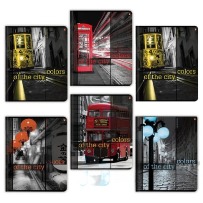 Тетрадь А5, 48 л., АЛЬТ, скоба, клетка, глянцевый лак, "ГОРОДА КОНТРАСТЫ NEW" (5 видов), 7-48-182