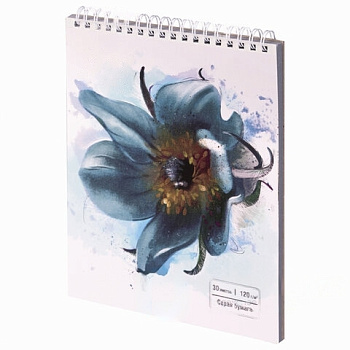 Скетчбук, серая бумага 120 г/м2, 170х195 мм, 30 л., гребень, подложка, цветная фольга, "Цветок", 98696