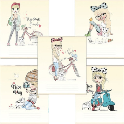 Тетрадь 18 л., ПЗБМ, клетка, выборочный лак, "Девчонки" (5 видов), 018276