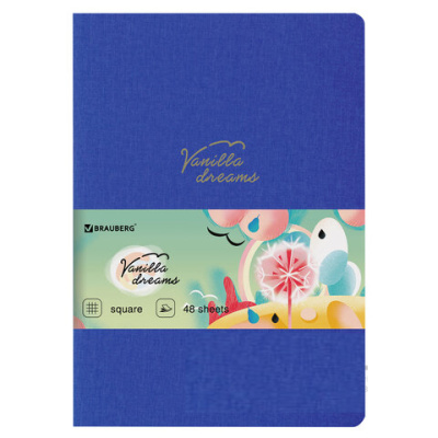 Тетрадь 48 л. в клетку обложка кожзам под лён, сшивка, A5 (147х210мм), СИНИЙ, BRAUBERG PASTEL, 403872