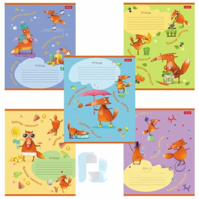 Тетрадь 18 л. HATBER клетка, обложка картон, "Fox Rules" (5 видов в спайке), 18Т5В1