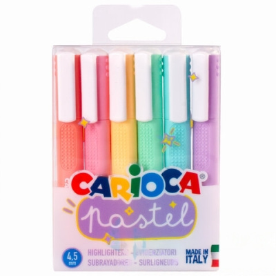 Набор текстовыделителей CARIOCA (Италия) 6 шт., АССОРТИ, "Pastel", линия 1-5 мм, 43033