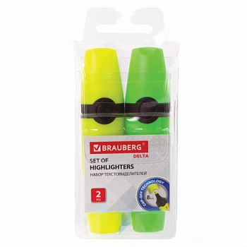 Набор текстовыделителей BRAUBERG 2 шт., ЖЕЛТЫЙ/ЗЕЛЕНЫЙ, "DELTA", линия 1-5 мм, 151725