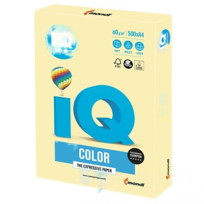 Бумага цветная IQ color, А4, 80 г/м2, 500 л., пастель, желтая, YE23