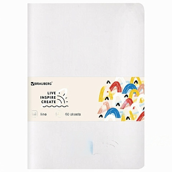 Тетрадь 60 л. в линию обложка кожзам SoftTouch, сшивка, B5 (179х250мм), БЕЛЫЙ, BRAUBERG RAINBOW, 403887