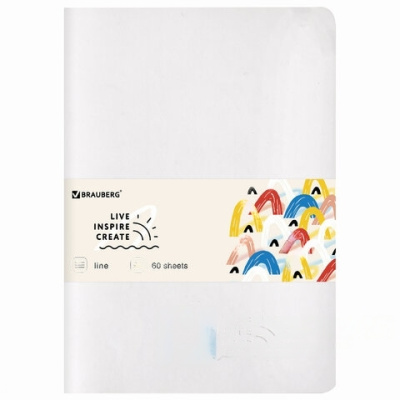 Тетрадь 60 л. в линию обложка кожзам SoftTouch, сшивка, B5 (179х250мм), БЕЛЫЙ, BRAUBERG RAINBOW, 403887