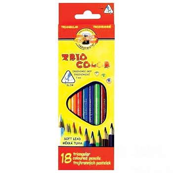 Карандаши цветные KOH-I-NOOR "Triocolor", 18 цветов, трехгранные, грифель 3,2 мм, европодвес, 3133018004KSRU