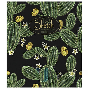 Скетчбук, белая бумага 120 г/м2, 170х195 мм, 60 л., гребень, фольга, выборочный твин лак, "Кактус", 97743
