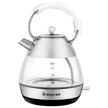 Чайник BRAYER BR1027, 1,7 л, 2200 Вт, закрытый нагревательный элемент, стекло, серебро