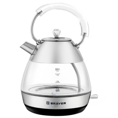 Чайник BRAYER BR1027, 1,7 л, 2200 Вт, закрытый нагревательный элемент, стекло, серебро