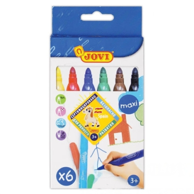 Фломастеры утолщенные JOVI (Испания) "Maxi", 6 цветов, трехгранные, для малышей, вентилируемый колпачок, 1706