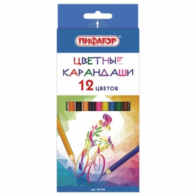 Карандаши цветные ПИФАГОР "БЫСТРЕЕ! ВЫШЕ! СИЛЬНЕЕ!", 12 цветов, классические заточенные, 181356