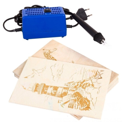 Набор для выжигания "Узор-10к", выжигатель + 8 досок (4 с рисунком + 4 чистых), 15x21 см, "Десятое королевство", 01817