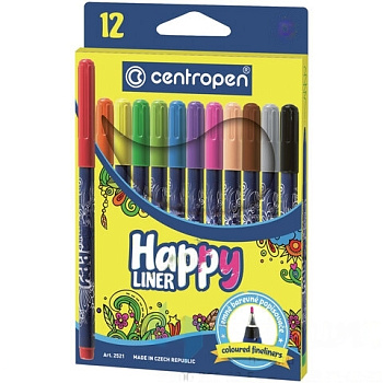 Ручки капиллярные (линеры) 12 ЦВЕТОВ CENTROPEN "Happy Liner", линия письма 0,3 мм, 2521/12, 2 2521 1202