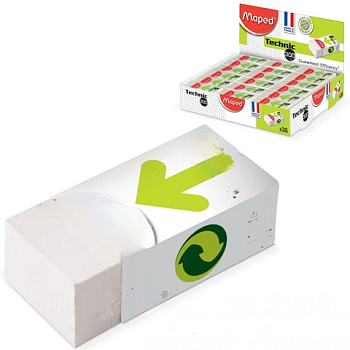 Ластик MAPED (Франция) "Technic Mini", 39х18х12,3 мм, белый, прямоугольный, картонный держатель, 011301