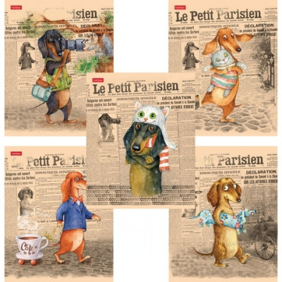 Тетрадь А5, 48 л., HATBER, скоба, клетка, обложка картон, ТаксаLIFE (5 видов в спайке), 48Т5В1