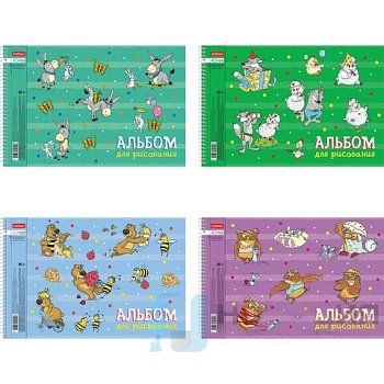 Альбом для рисования А4 40 л., спираль, обложка картон, HATBER, 205х290 мм, "Забавы" (4 вида в спайке), 40А4Всп