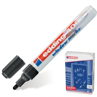 Маркер меловой EDDING "4095", 2-3 мм, ЧЕРНЫЙ, влагостираемый, для гладких поверхностей, E-4095/1