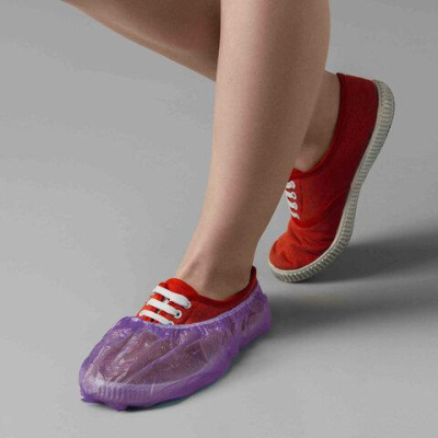 Бахилы медицинские КОМПЛЕКТ 100 штук (50 пар), сиреневые, 2,2 гр, ПНД, ЧИСТОВЬЕ, ш\к, 603-387