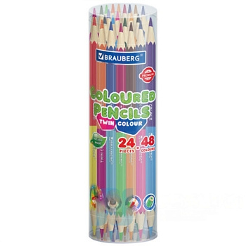 Карандаши цветные мягкие двусторонние BRAUBERG PREMIUM TWIN COLOUR, 24 штуки, 48 цветов, 181876