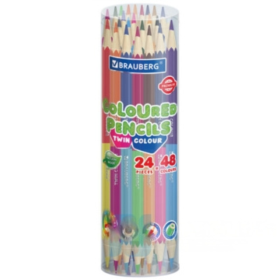 Карандаши цветные мягкие двусторонние BRAUBERG PREMIUM TWIN COLOUR, 24 штуки, 48 цветов, 181876