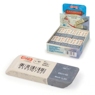 Ластик KOH-I-NOOR 6541/40, 57x19,5x8 мм, бело-серый, прямоугольный, скошенные края, натуральный каучук, 6541040007KDRU