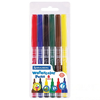 Фломастеры BRAUBERG "PREMIUM", 6 цветов, КОРПУС С ПЕЧАТЬЮ, вентилируемый колпачок, ПВХ-упаковка с европодвесом, 151941