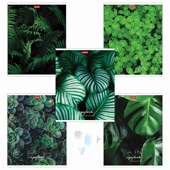 Тетрадь А5 96л. HATBER скоба, клетка, обложка картон, "MOREgreen" (5 видов), 96Т5В1