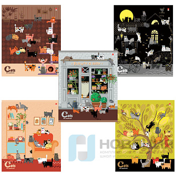 Тетрадь А5, 48 л., АЛЬТ, скоба, клетка, фольга, конгрев, гибридный лак, "КИС-КИС" (5 видов), 7-48-334