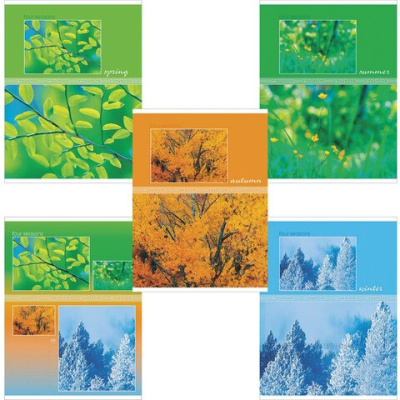 Тетрадь А5, 48 л., HATBER-ECO, скоба, офсет №2 ЭКОНОМ, клетка, обложка картон, "Seasons", 48Т5D1
