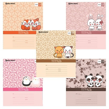 Тетрадь 12 л. BRAUBERG, линия, обложка картон, ПАРОЧКА, 104778