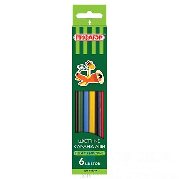 Карандаши цветные ПИФАГОР "ЖИРАФ", 6 цветов, пластиковые, классические заточенные, 181249