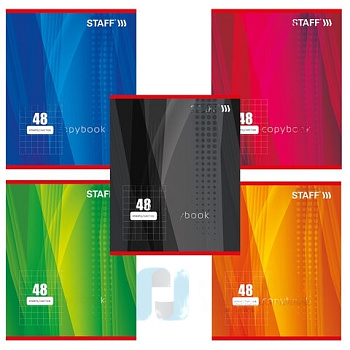 Тетрадь А5, 48 л., STAFF, клетка, офсет №2 ЭКОНОМ, обложка картон, "ОДИН ЦВЕТ" (линии), 402781