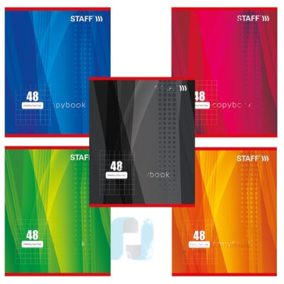 Тетрадь А5, 48 л., STAFF, клетка, офсет №2 ЭКОНОМ, обложка картон, "ОДИН ЦВЕТ" (линии), 402781