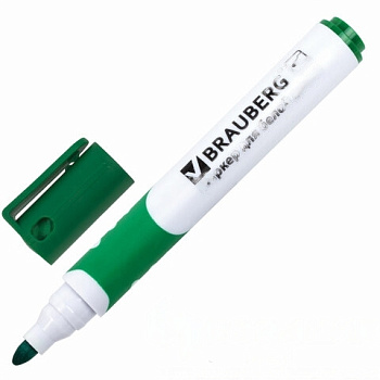 Маркер стираемый для белой доски ЗЕЛЕНЫЙ, BRAUBERG "SOFT", 5 мм, резиновая вставка, 151251