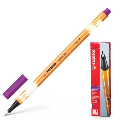 Ручка капиллярная (линер) STABILO "Point", СИРЕНЕВАЯ, корпус оранжевый, линия письма 0,4 мм, 88/58