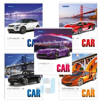 Тетрадь А5, 48 л., BRAUBERG, клетка, обложка картон, КРУТЫЕ ТАЧКИ 2, 402052