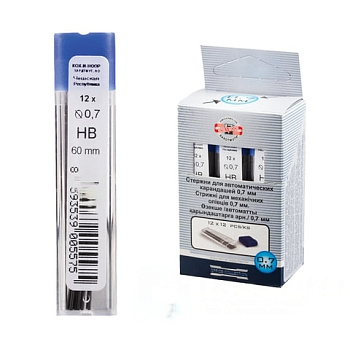 Грифели запасные 0,7 мм, HB, KOH-I-NOOR, КОМПЛЕКТ 12 шт., 4162/HB, 41620HB007PKRU