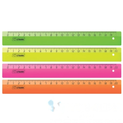 Линейка пластиковая, 20 см, СТАММ "Neon", непрозрачная, неоновая, ассорти, ЛН11