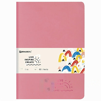 Тетрадь 60 л. в линию обложка кожзам SoftTouch, сшивка, B5 (179х250мм), РОЗОВЫЙ, BRAUBERG RAINBOW, 403885
