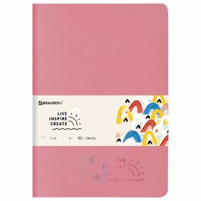 Тетрадь 60 л. в линию обложка кожзам SoftTouch, сшивка, B5 (179х250мм), РОЗОВЫЙ, BRAUBERG RAINBOW, 403885