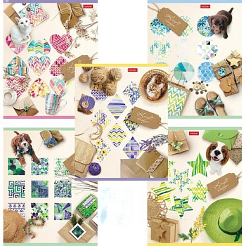 Тетрадь А5, 48 л., HATBER, скоба, клетка, обложка картон, "Стиль-настроение" (5 видов в спайке), 48Т5В1