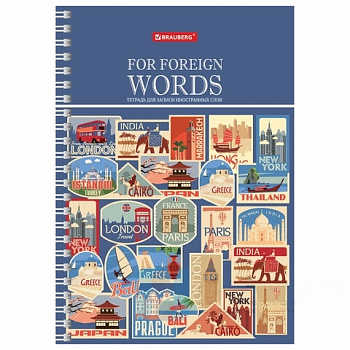 Тетрадь-словарь для записи иностранных слов А5 48 л., гребень, клетка, BRAUBERG, 403563