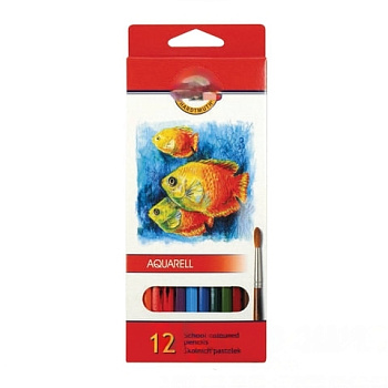 Карандаши цветные акварельные KOH-I-NOOR "Fish", 12 цветов, грифель 3 мм, заточенные, европодвес, 3716012004KS