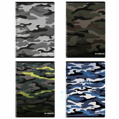 Тетрадь А4, 96 л., BRAUBERG, гребень, клетка, обложка картон, "Military", 404057