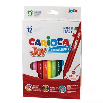 Фломастеры CARIOCA (Италия) "Joy", 12 цветов, суперсмываемые, вентилируемый колпачок, картонная коробка, 40614